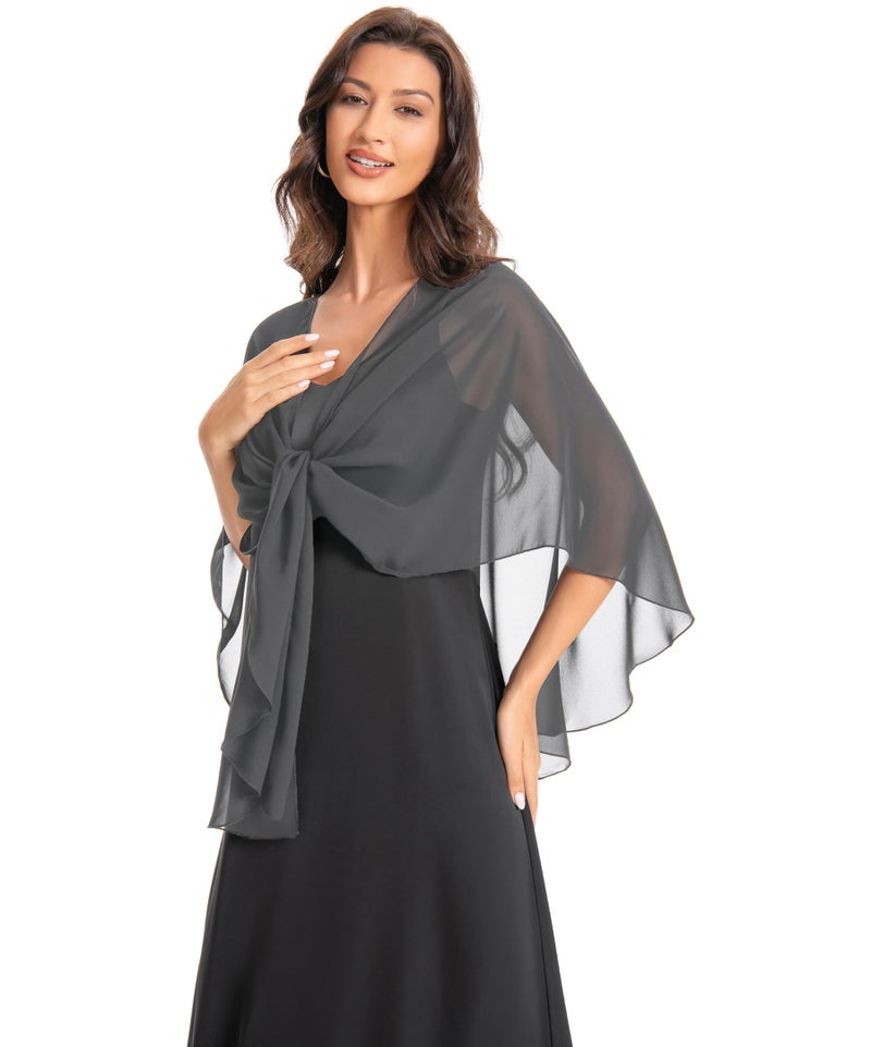 Hotshawl Womens Chiffon Shawls and Wraps, Wedding Party Shawl Scarf for Evening Dresses (Dark Gray) - Image 3